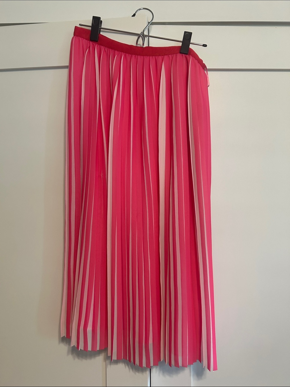 J. Crew Hot Pink and White Pleated Midi Skirt